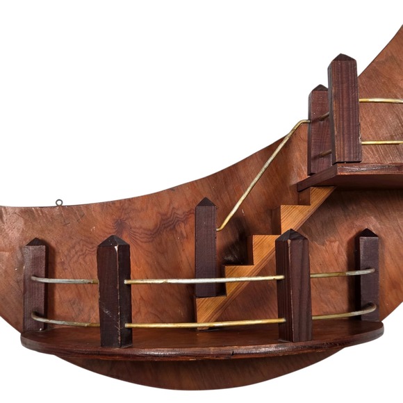 Vintage MCM Hand Made Crescent Moon Stair Step Wood Wall Shelf Celestial Decor - Picture 2 of 13